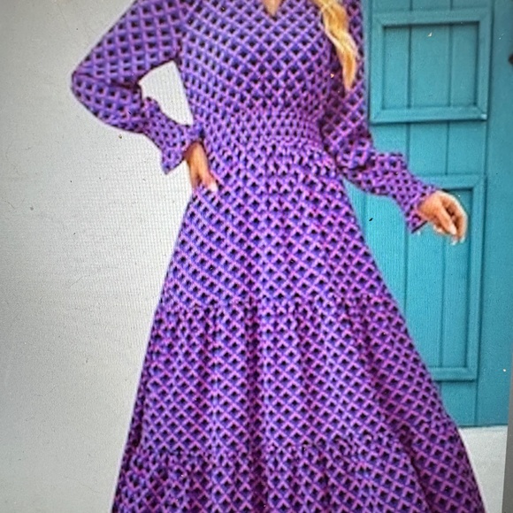 Women's Floral Maxi Dress, Long Sleeve ,V Neck - Picture 2 of 4